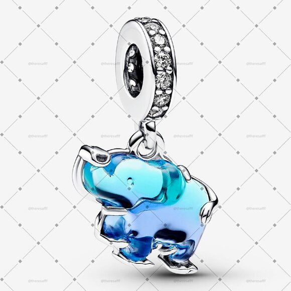Pandora Blue Murano Glass Elephant Dangle Charm - Picture 1 of 4